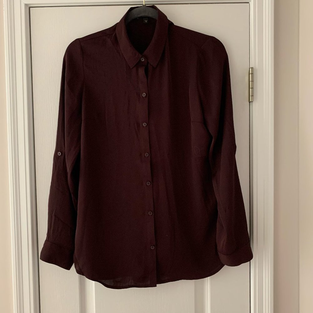Maroon, Button Up, Chiffon, Professional Blouse - image 1